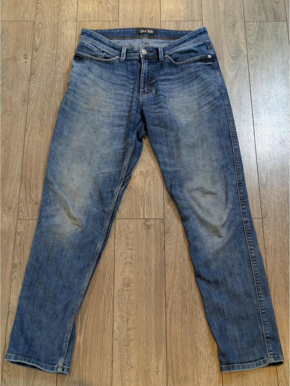 Du/er Jeans Mens 31x32 Blue Denim L2X Relaxed Taper Technical Performance
